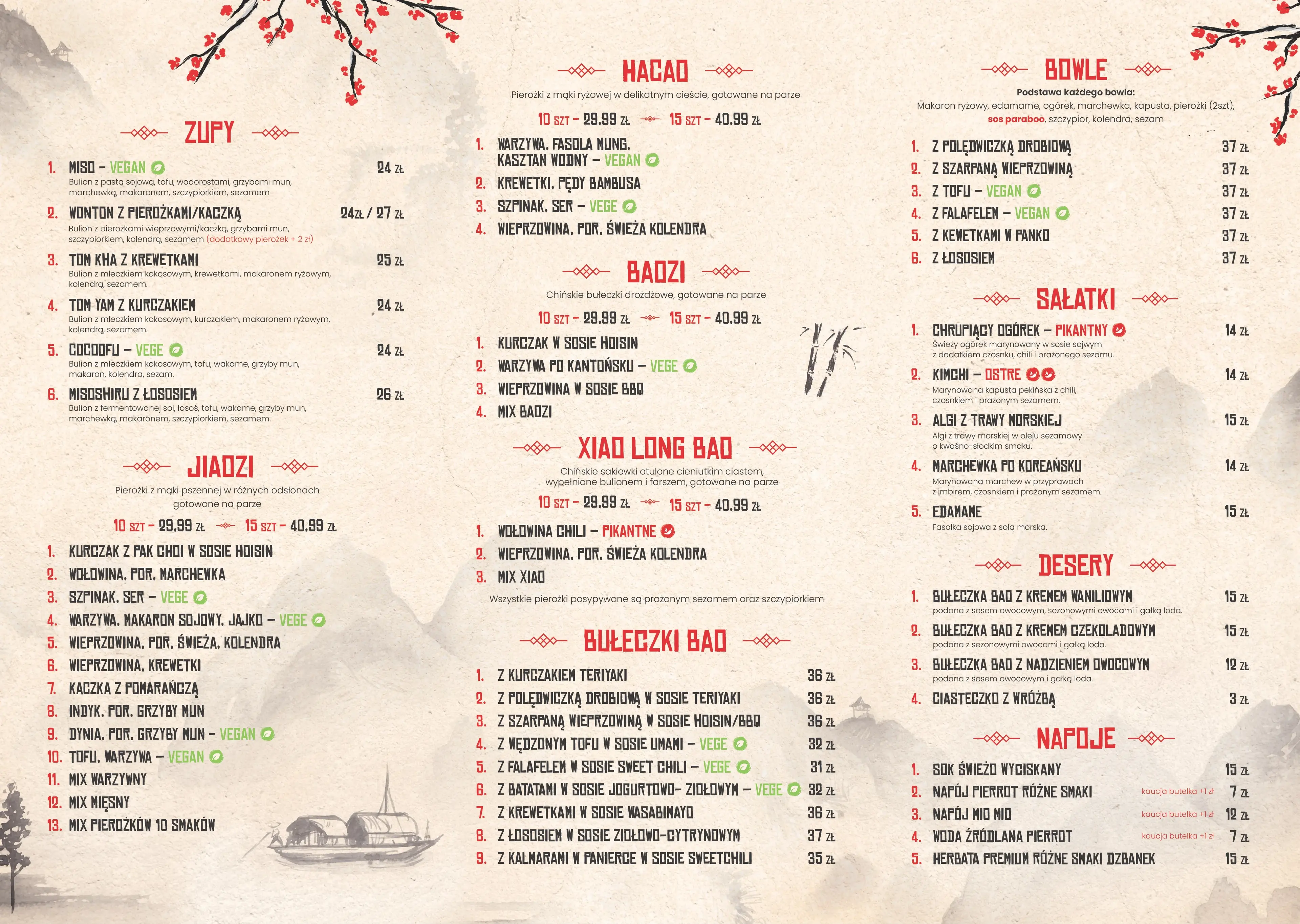 Pełna karta menu restauracji ParaBoo.